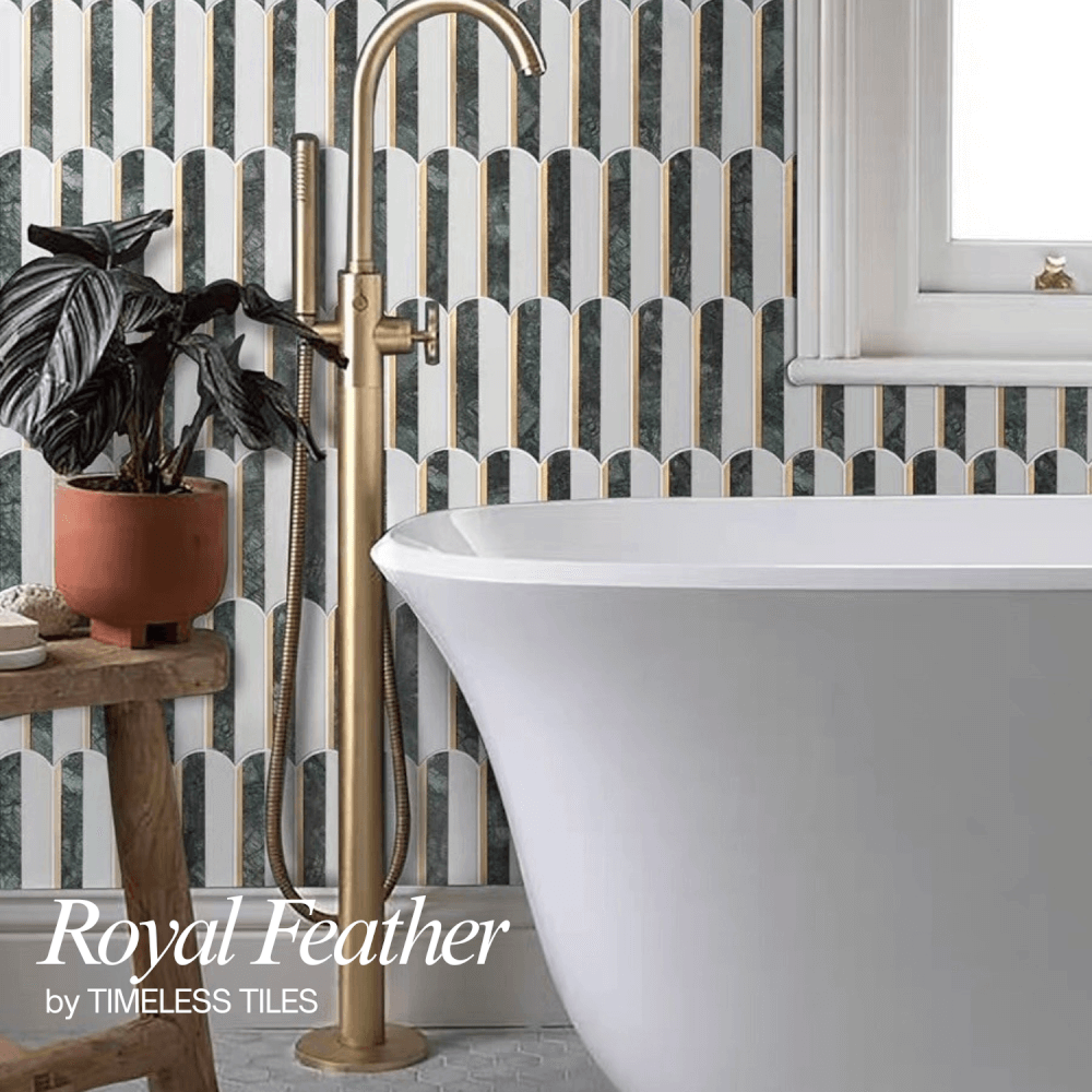 โมเสคหินอ่อน TIMELESS TILES รุ่น ROYAL FEATHER 23.5X28.5 ซม. สีเขียว EMERALD GREEN_4